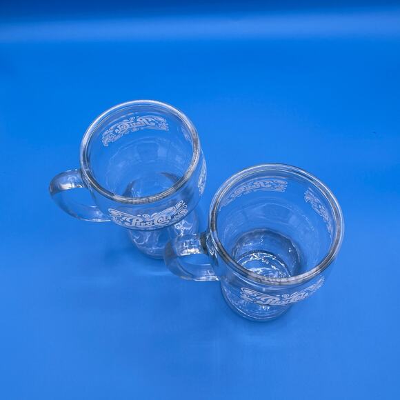 Vintage Lot of 2 Pepsi Cola Mug Glasses Embossed Bottom Design Handle - Picture 4 of 7